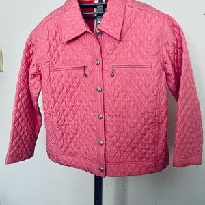 100% Silk Debra deRoo Pink Quilted Jacket Size Small